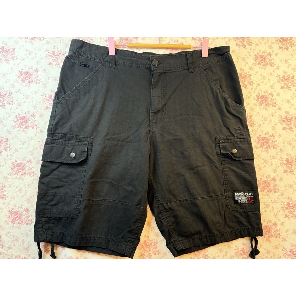 Ecko Unltd Men's Size 36 Black Ripstop Cargo Shorts Multi Pocket